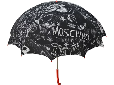 MOSCHINO Black Umbrella With Unique Graffiti Art Prints And Red Accents 3d model