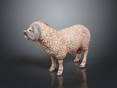 Detailed Sheep Sculpture With Curly Wool Texture In Standing Pose On Dark Background 3d model