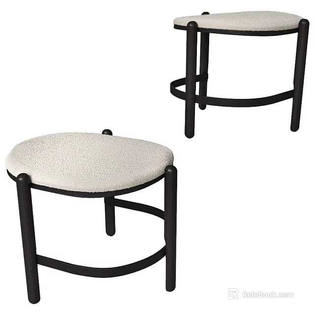 Modern Stool Design With Black Metal Frame And White Cushioned Round Seat 3d model 