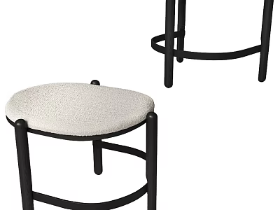 Modern Stool Design With Black Metal Frame And White Cushioned Round Seat 3d model
