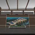 Modern Service Hall Interior With Wooden Ceiling Waiting Seats And Decorative Painting