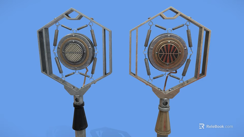 Vintage Metal Speakers With Hexagonal Frame Round Grille And Colored Handles 3d model 