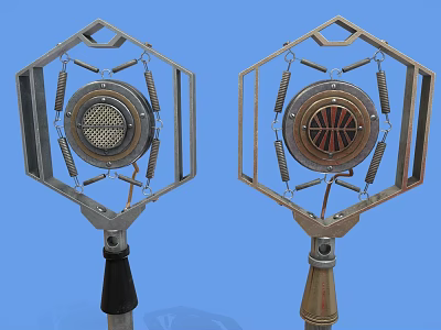 Vintage Metal Speakers With Hexagonal Frame Round Grille And Colored Handles 3d model