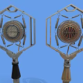 Vintage Metal Speakers With Hexagonal Frame Round Grille And Colored Handles