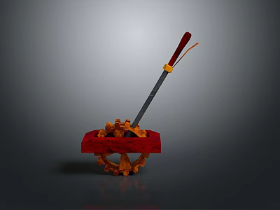 Electronic Device Component Featuring Red Base Gear Mechanism And Wooden Handle Metal Rod 3d model