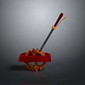Electronic Device Component Featuring Red Base Gear Mechanism And Wooden Handle Metal Rod