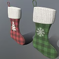 Red And Green Plaid Christmas Stockings With Knitted Cuff And Tree Snowflake Patterns