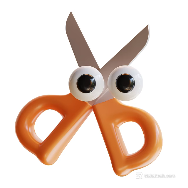 Orange Scissors with Googly Eyes Fun Kids Craft Tool with Playful Design 3d model 