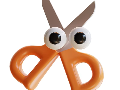 Orange Scissors with Googly Eyes Fun Kids Craft Tool with Playful Design 3d model