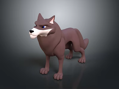 3D Cartoon Wolf Character With Brown Fur And Blue Eyes Standing Pose 3d model