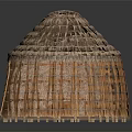 Traditional Thatched Hut Structure With Conical Straw Roof And Woven Walls Design