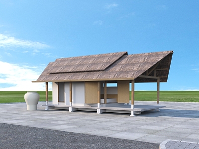 Corridor Chalet thatched Cottage thatched Pavilion Landscape Corridor 3d model