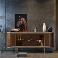 Modern Interior Featuring Dark Gray Console Table Golden Frame Open Shelves And Metal Side Cabinet