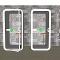 Public Phone Booths With White Transparent Doors Stone Wall And Tile Floor