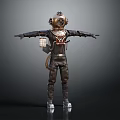 Game Movie Character Wearing Vintage Diver Helmet And Black Leather Outfit With Harness Gear
