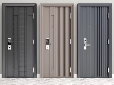 Modern Swing Doors With Different Colors Textured Designs And Secure Locks 3d model