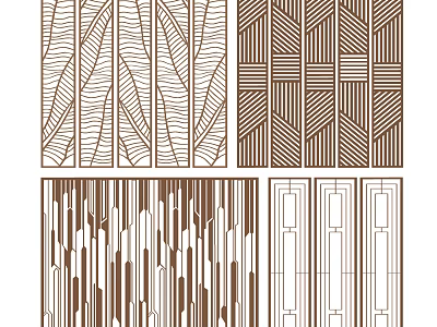 Elegant Room Dividers With Geometric Striped And Leaf Patterns In Brown White 3d model