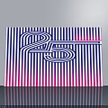Modern Abstract Artwork With Blue Pink Striped Background And White Number 25 Design