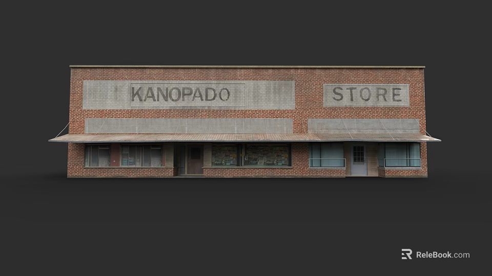 Urban Building Complex Featuring Kanopado Store With Brick Facade And Sign 3d model 
