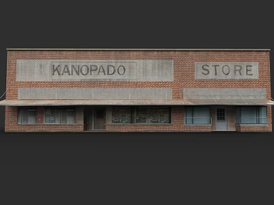 Urban Building Complex Featuring Kanopado Store With Brick Facade And Sign 3d model