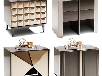 Modern Elegant Nightstand Designs With Geometric Patterns Metal Frames And Decorative Trays 3d model