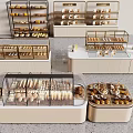 Modern Pastry Shop Interior With Glass Display Cases Shelves And Assorted Pastries