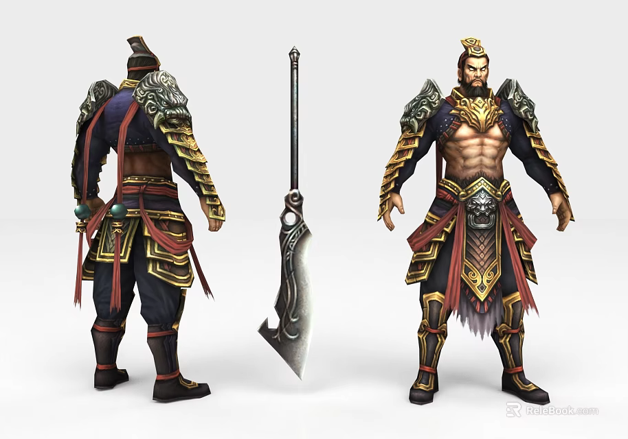 Game Movie Character In Ornate Armor With Muscular Build And Giant Battle Axe 3d model