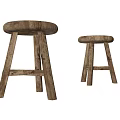 Rustic Wooden Bar Stools With Round Seats And Crossed Leg Design