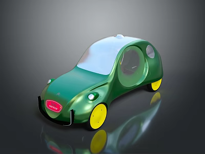 Futuristic Small Green Car With Yellow Wheels Transparent Roof Doors And Red Logo 3d model