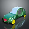 Futuristic Small Green Car With Yellow Wheels Transparent Roof Doors And Red Logo