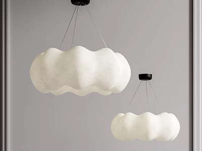 Two Cloud Shaped White Chandeliers With Black Base Against Gray Background 3d model