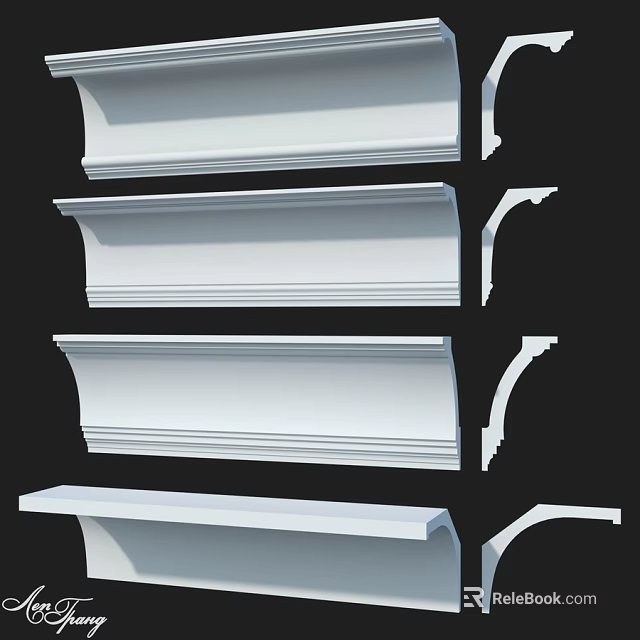 White Decorative Architectural Mouldings With Various Shapes And Detailed Designs 3d model 