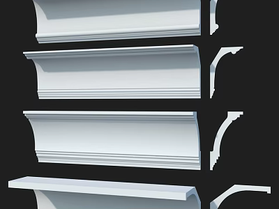 White Decorative Architectural Mouldings With Various Shapes And Detailed Designs 3d model