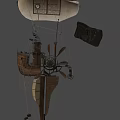 Steampunk Style Hot Air Balloon With Mechanical Structure And Suspended Flag 3d model