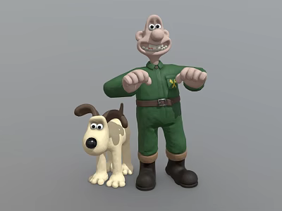 Modern cartoon man cartoon dog 3d model