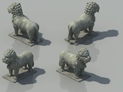 Road Facilities With Four Stone Lion Statues As Decorative Elements 3d model