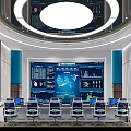 Modern Emergency Management Control Room Interior With Large Command Screen And Control Consoles