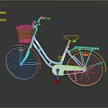 Classic Light Blue White Bicycle With Front Wicker Basket And Brown Seat