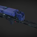 Futuristic Sci Fi Weapon With Blue Purple Body Red Emblem And Green Lights