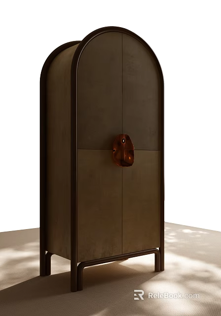 Sleek Modern Dark Colored Wardrobe With Smooth Surface And Copper Handle 3d model