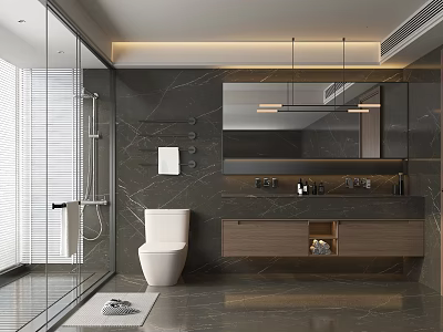Modern Bathroom Interior Design With Glass Shower Gray Marble Walls And White Toilet 3d model