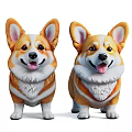 Adorable Cute Corgi Figurines With Smiling Faces Standing On White Background