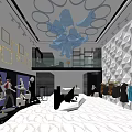 Modern Clothing Store Interior With Fashion Mannequins Clothing Racks Geometric Walls And Ceiling Decorations