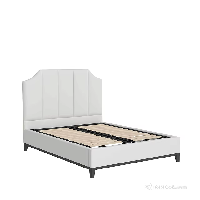 Modern Double Bed With Upholstered Headboard White Frame And Black Legs 3d model 