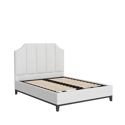 Modern Double Bed With Upholstered Headboard White Frame And Black Legs 3d model