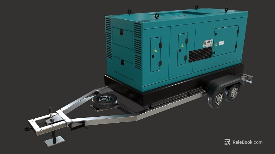 Blue Mobile Functional Generator Vehicle with Trailer Hitch and Dual Wheels 3d model 