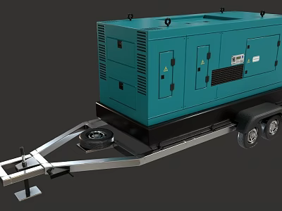 Blue Mobile Functional Generator Vehicle with Trailer Hitch and Dual Wheels 3d model