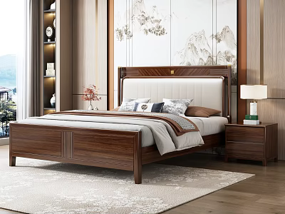 New Chinese Bedroom Solid Wood Double Bedside Table 3d model