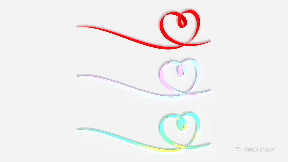 Colorful Heart Shaped Wall Decor With Ribbon Like Curves In Red Pink And Rainbow Tones 3d model 