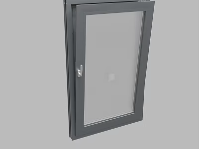 Gray Aluminum Casement Window With Clear Glass Panel And Handle Design 3d model